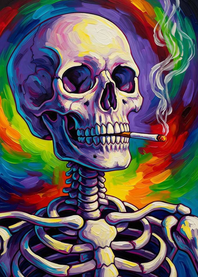 Colorful Smoking Skull Painting