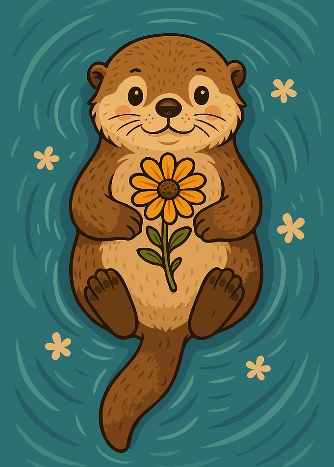 Floating Otter with a Flower