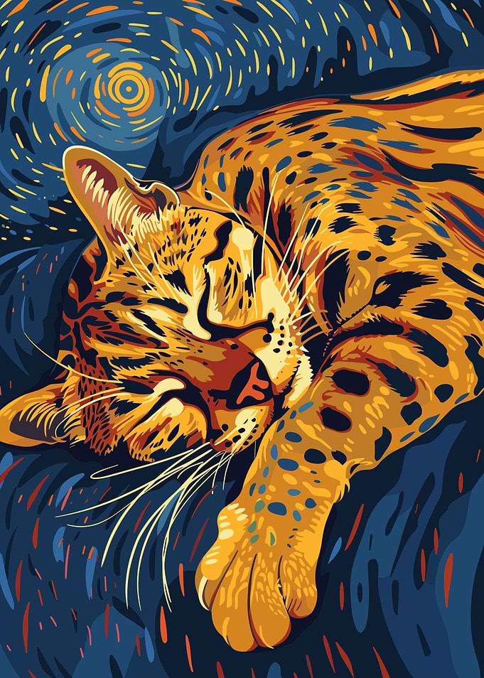 Sleeping Spotted Cat Art