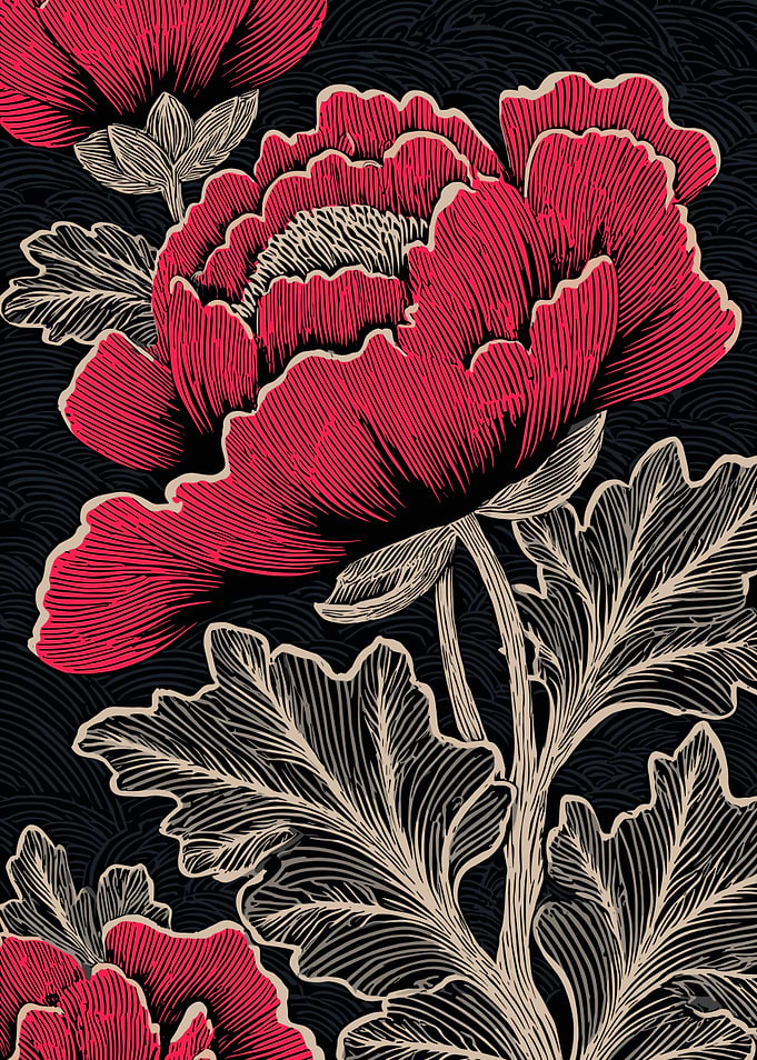 Red Peony Floral Pattern