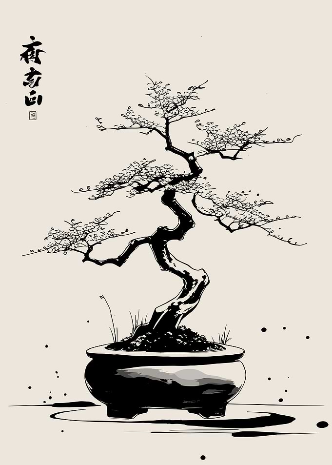 Bonsai Tree Ink Drawing