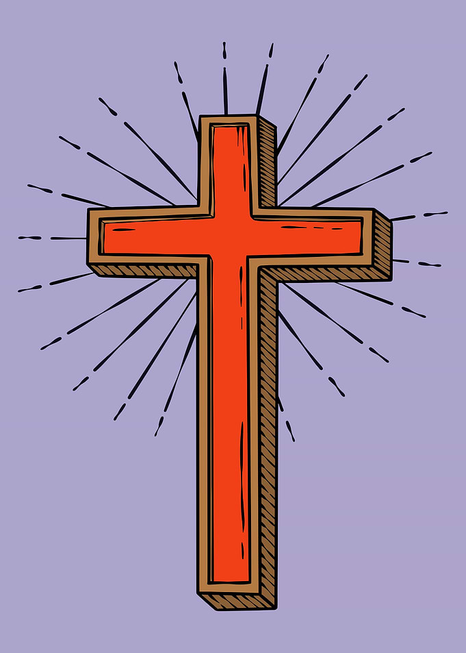 Red Cross with Rays on Purple