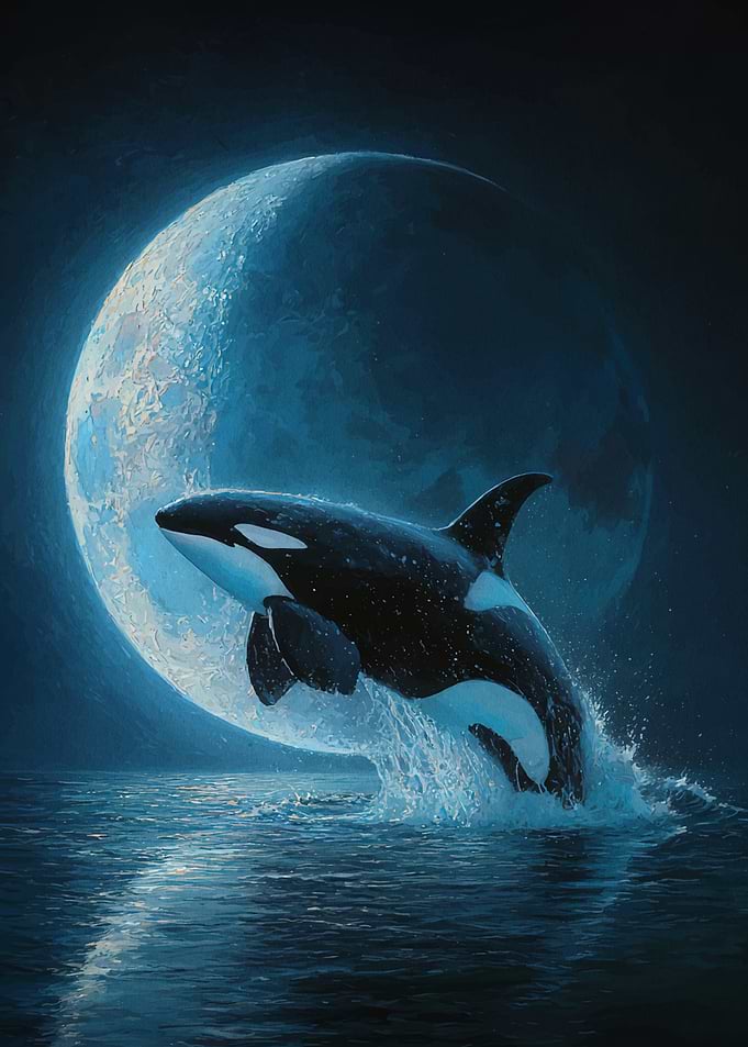 Orca Leaping Under the Moon