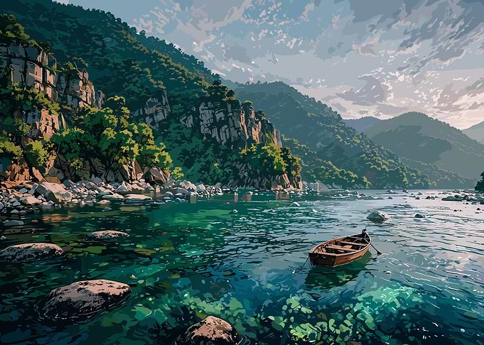 Serene Lake Landscape with Boat