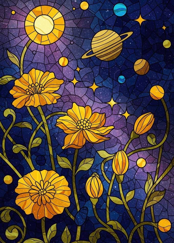 Floral Space Stained Glass Art