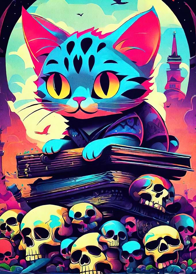 Cat Skulls and Books