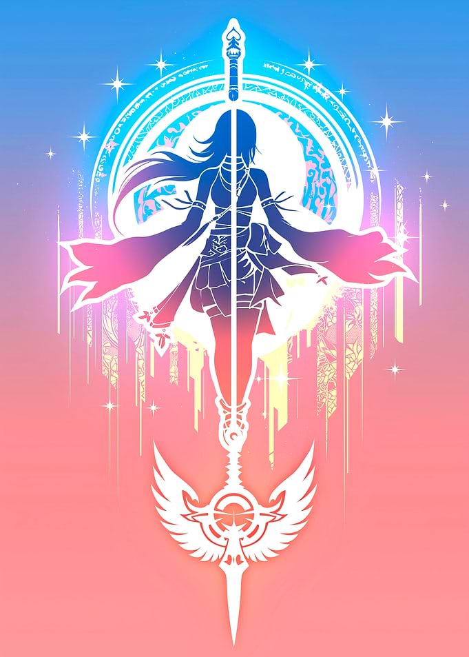 Anime Girl with Sword Silhouette Art