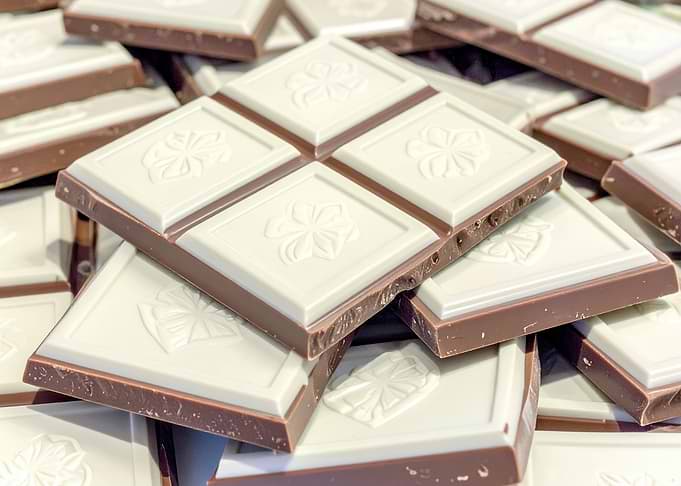 White and Milk Chocolate Squares with Floral Design