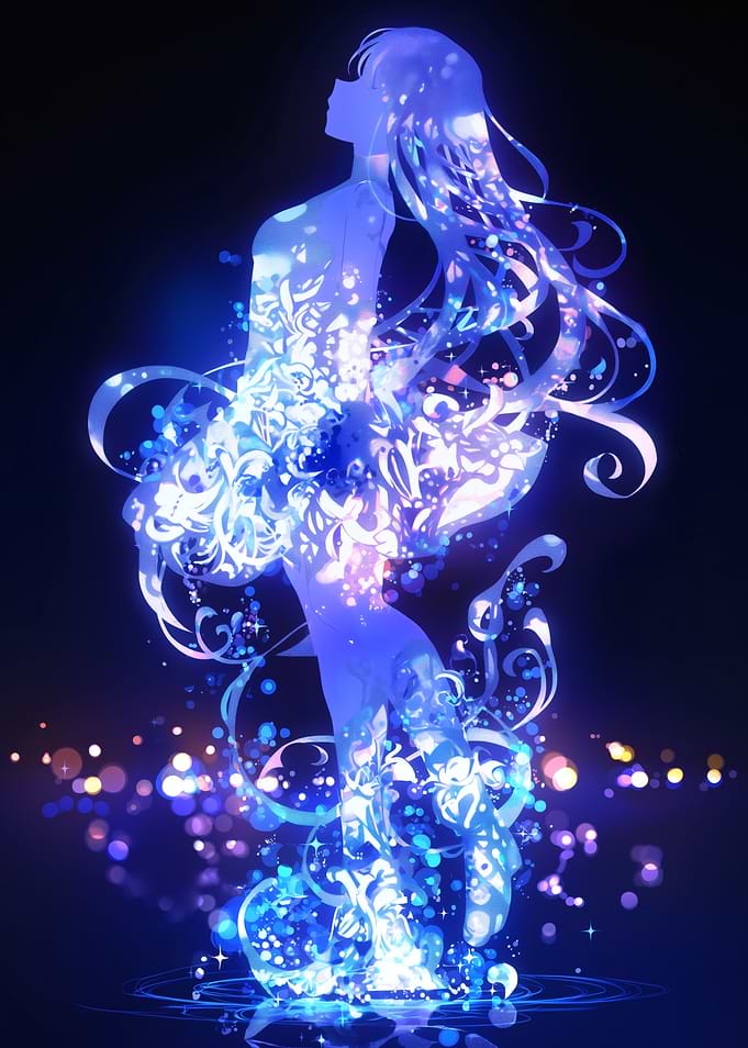 Blue Silhouette with Floral Patterns