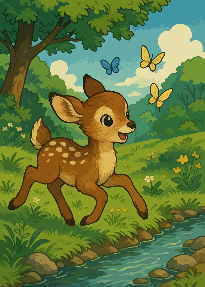 Joyful Fawn in Spring Meadow