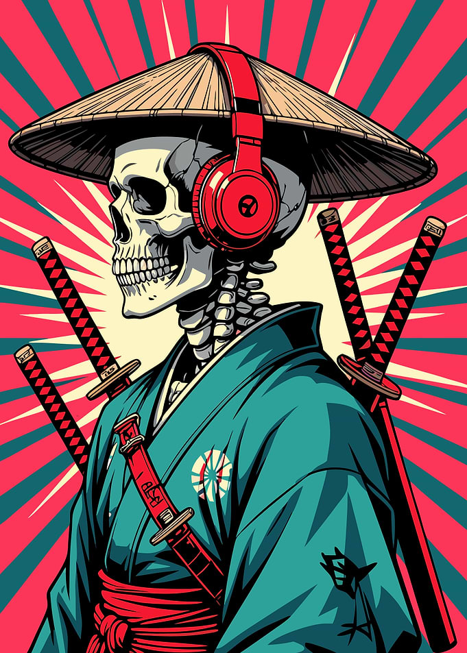 Samurai Skeleton with Headphones