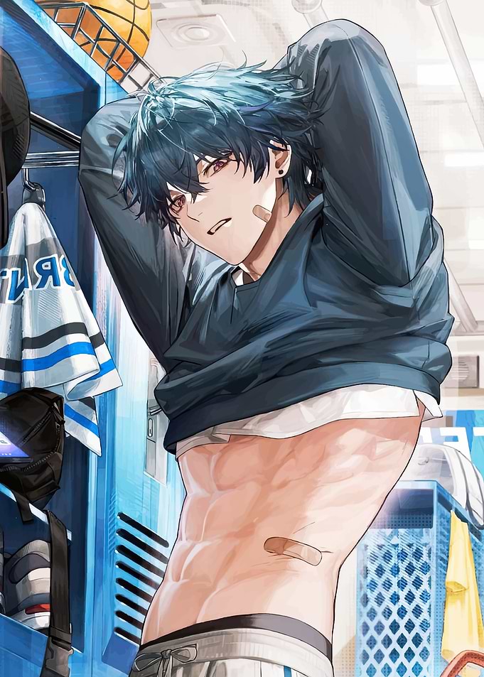 Anime man in locker room