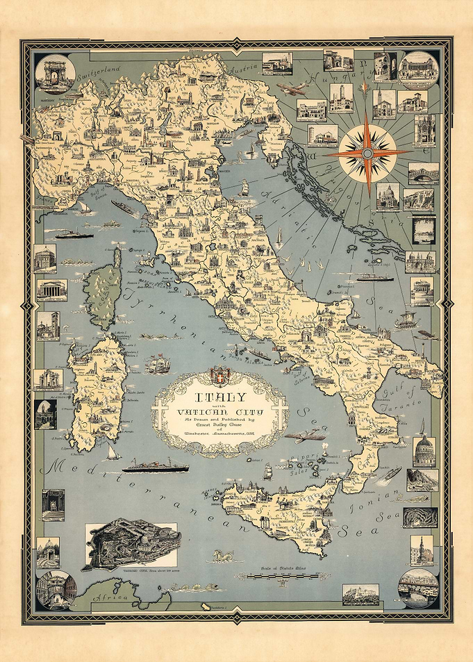 Vintage Italy and Vatican City Map