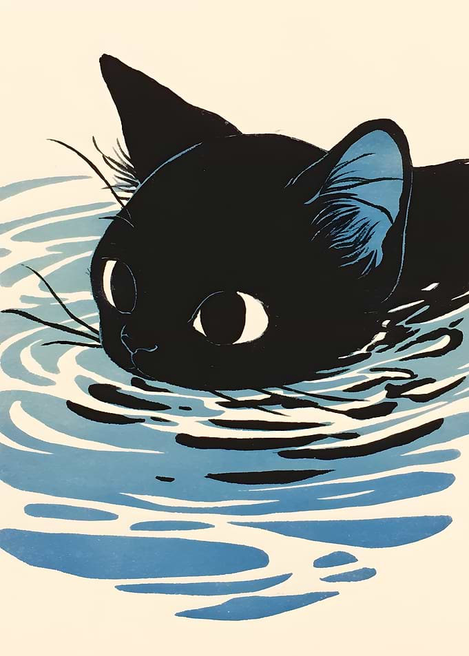 Black Cat Swimming