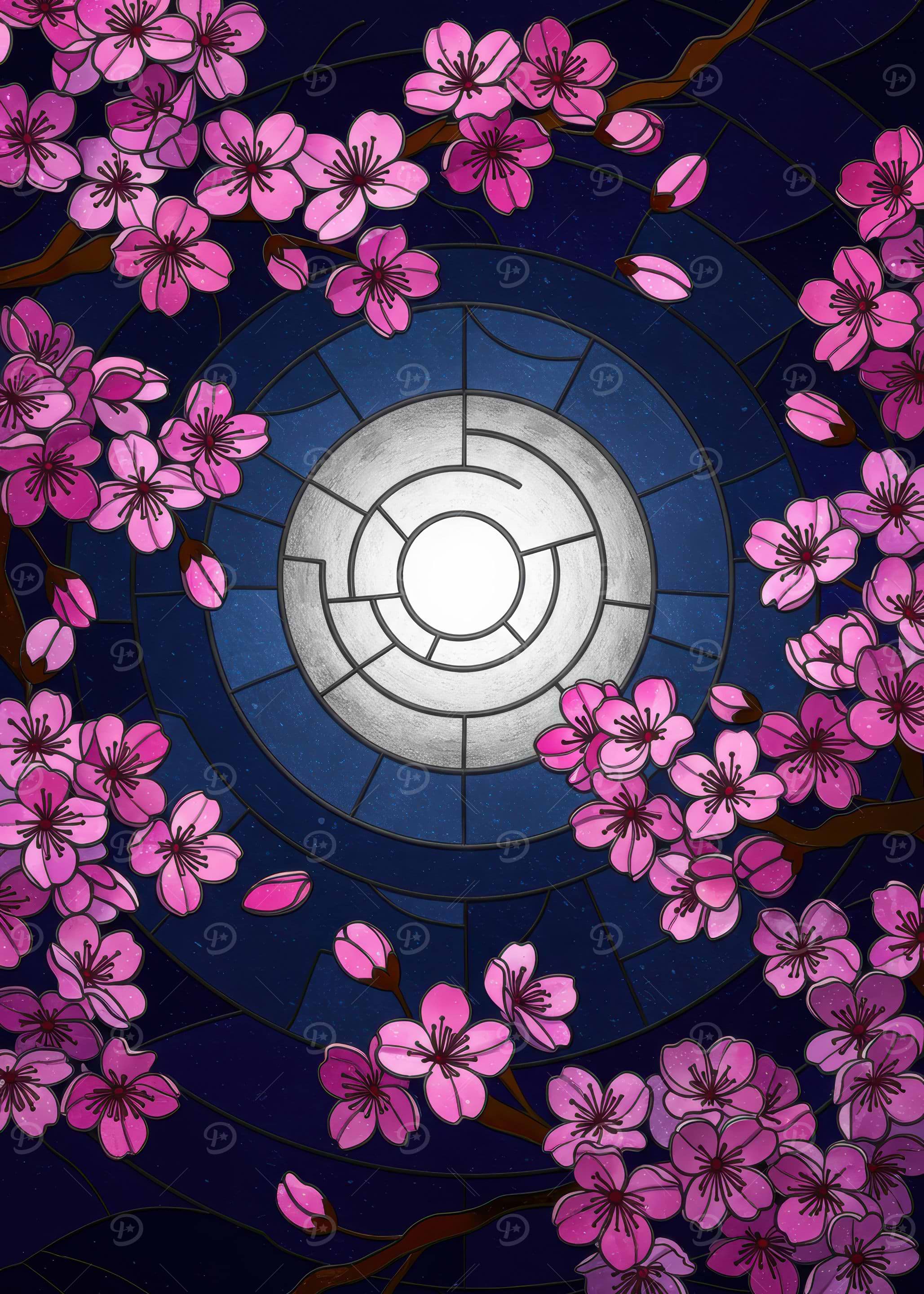 Cherry Blossoms Stained Glass Style Art