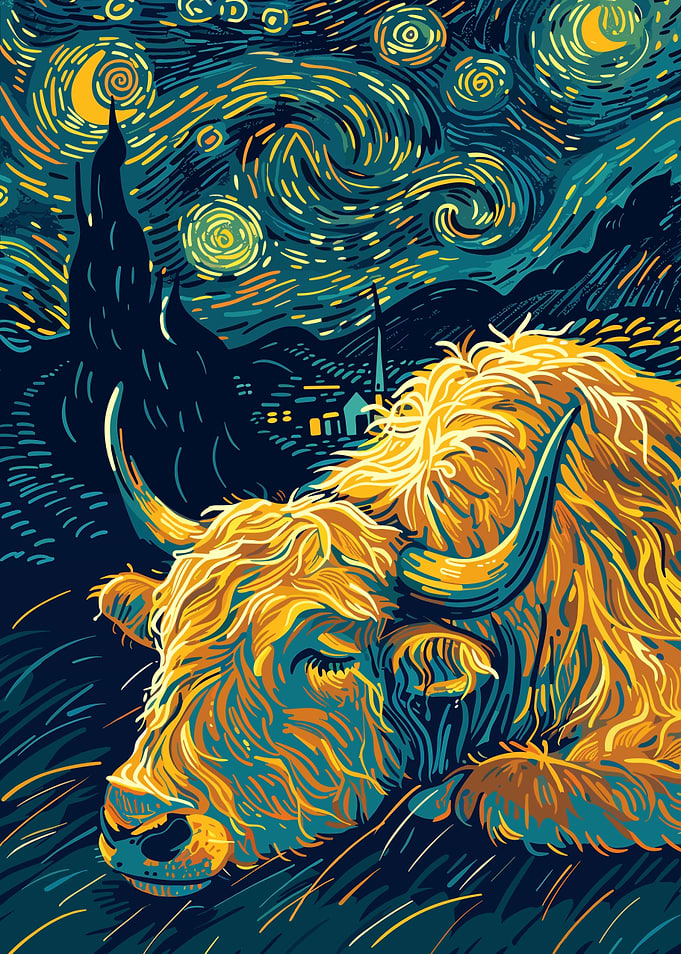 Starry Night Highland Cow
