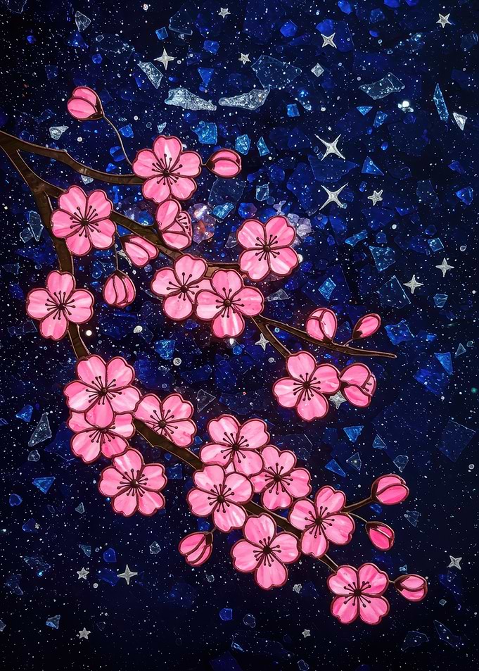 Cherry Blossoms in a Starry Night