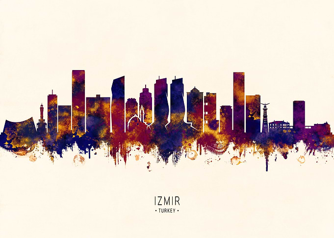Izmir, Turkey Skyline Watercolor