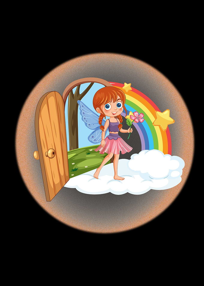 Cartoon Fairy with Rainbow and Door