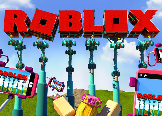 roblox sign with phones and character