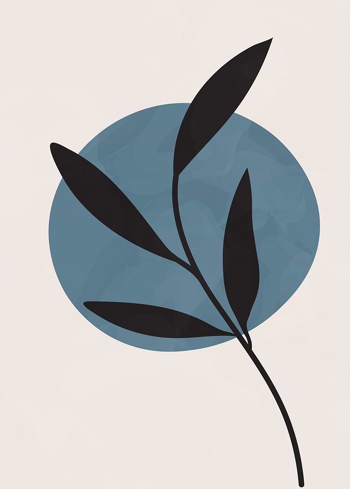 Minimalist Black Leaf on Blue Circle