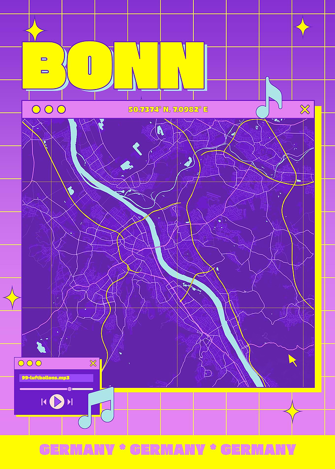 Bonn Germany Map Retro Aesthetic