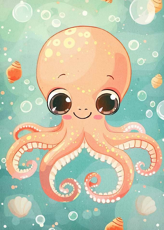 Cartoon Octopus Ocean Scene
