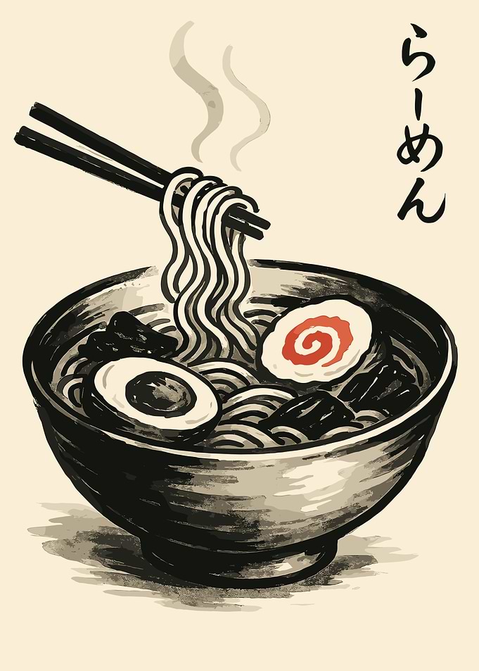 Ramen Bowl Illustration with Chopsticks