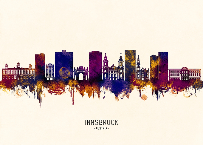 Innsbruck, Austria Skyline Watercolor