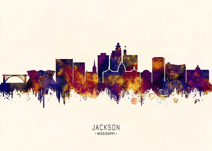 Jackson Mississippi Skyline Watercolor Art