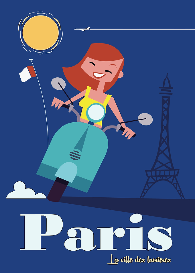 Paris Travel Poster with Scooter