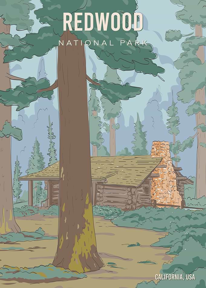 Redwood National Park Vintage Travel Poster