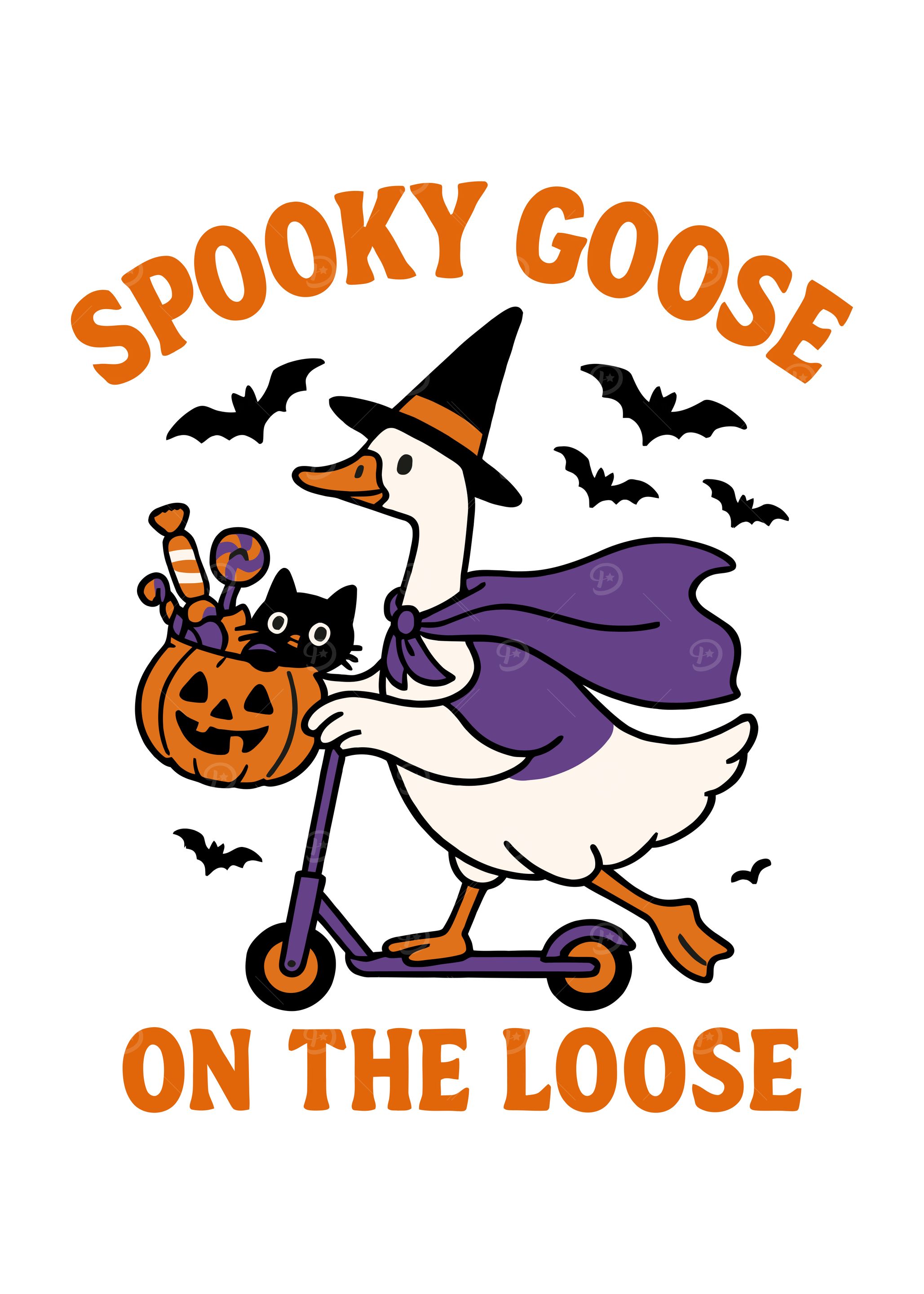 Spooky Goose Halloween Wall Art – Funny Witch Goose with Lantern, Cute Halloween Animal Poster