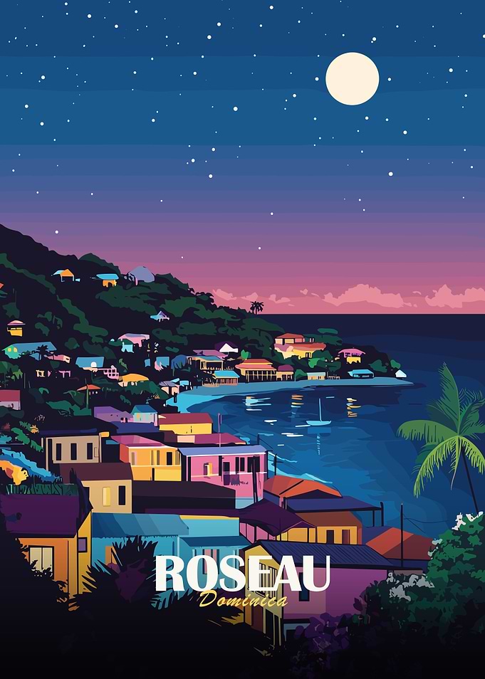 Roseau Dominica Nightscape Art Print