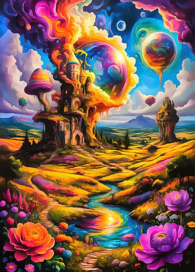 Psychedelic Fantasy Landscape with Castle