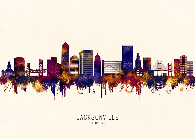 Jacksonville Florida Skyline Watercolor Silhouette