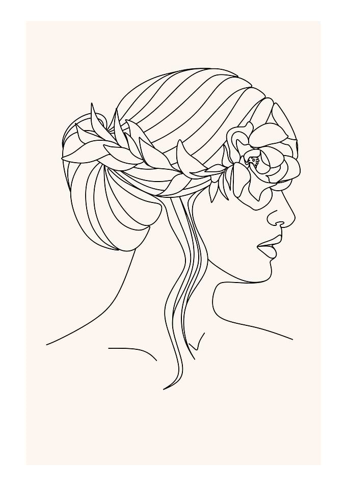 Minimalist Woman Line Art with Flowers