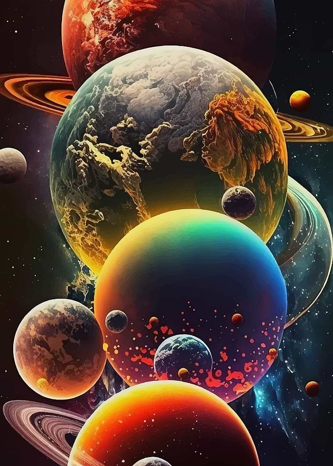Colorful Planets in Space