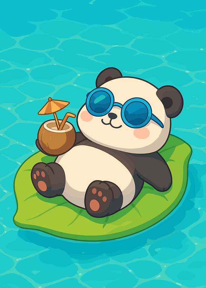 Panda Relaxing with Coconut Drink