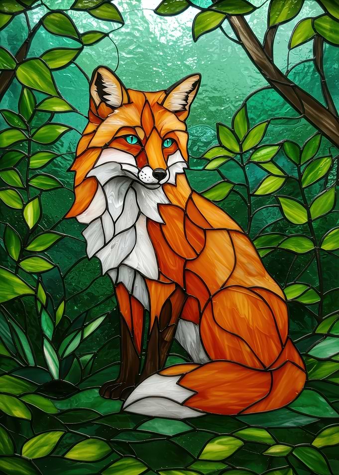 Stained Glass Fox in Forest