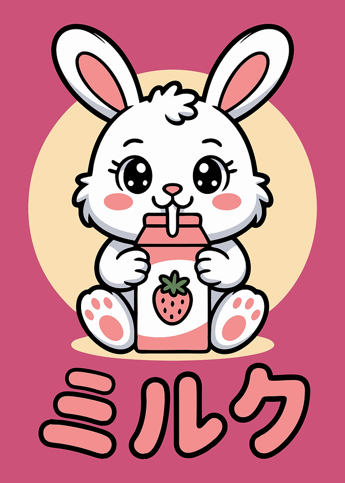Kawaii Rabbit Drinking Strawberry Milk
