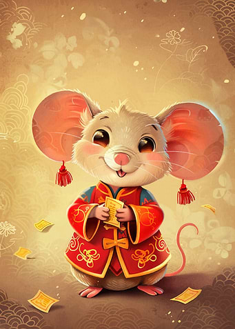 Cartoon Mouse in Traditional Chinese Clothing