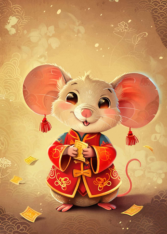 Cartoon Mouse in Traditional Chinese Clothing