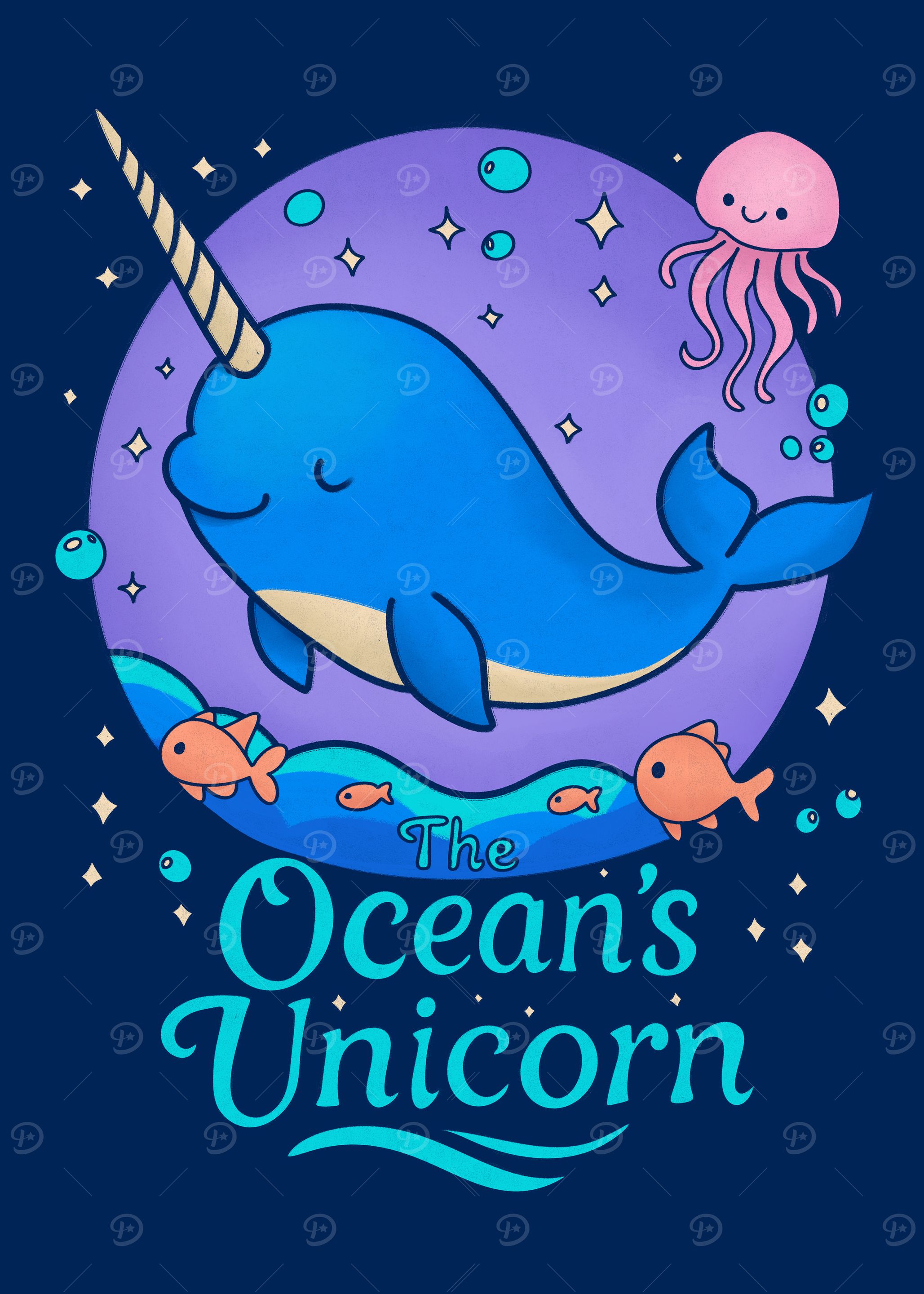 Ocean's Unicorn Cartoon Illustration