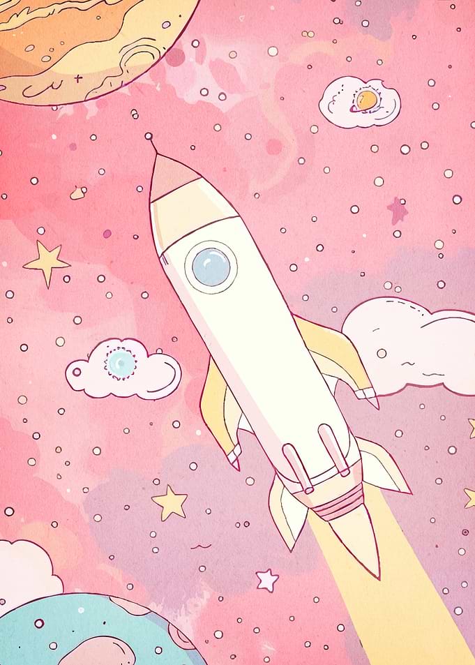 Pastel Rocket Ship Space