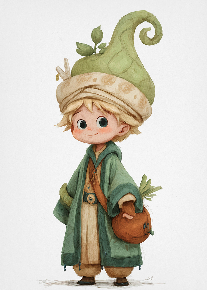 Cute Cartoon Character with Leaf Hat