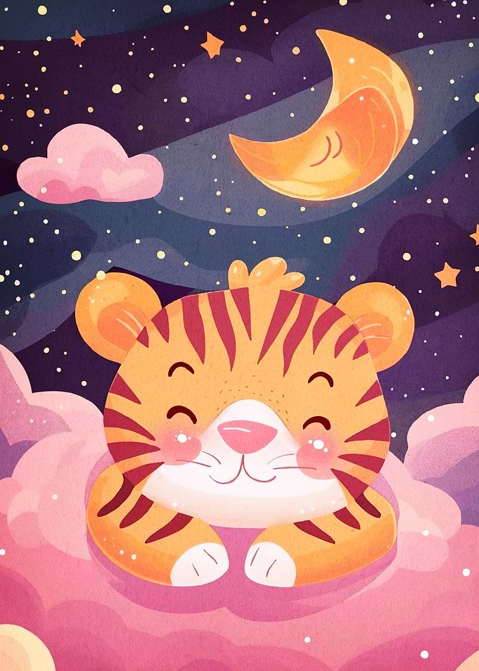 Cute Tiger Dreamy Night Sky