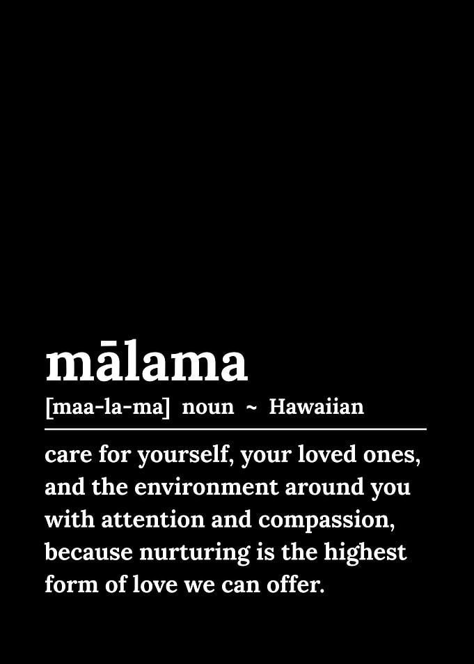 Mālama Hawaiian Definition Black and White