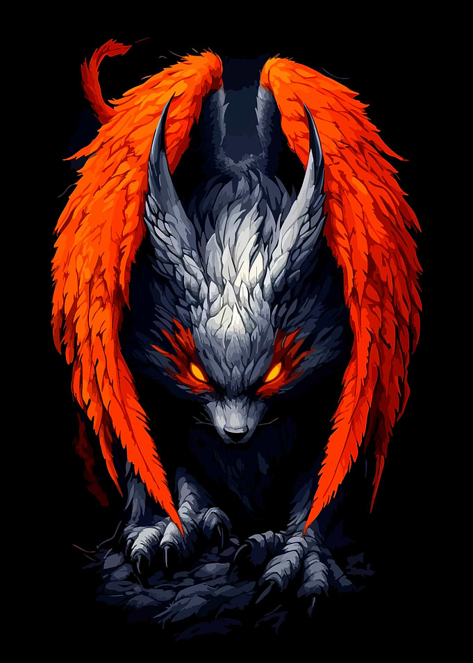 Winged Wolf with Glowing Eyes