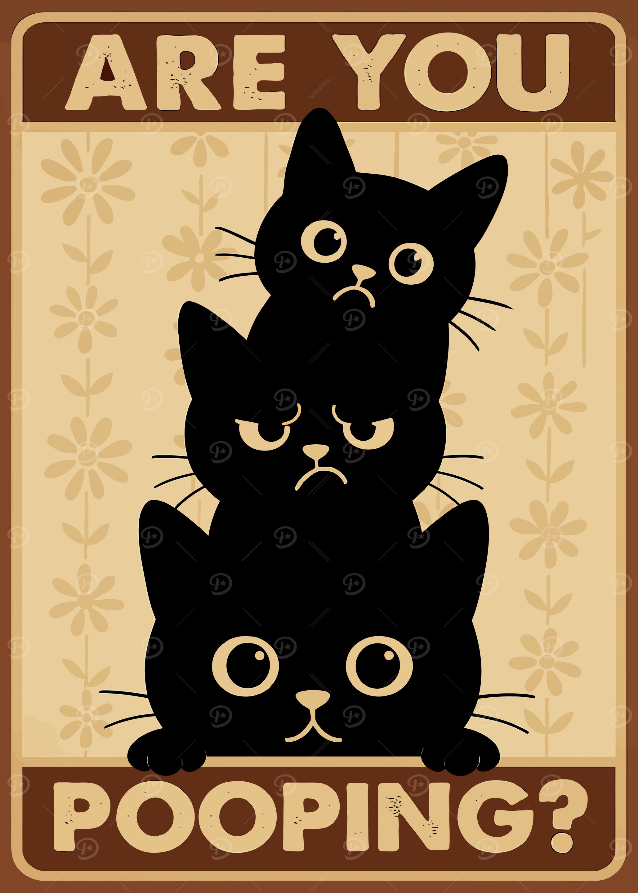 Are You Pooping? Funny Cat Bathroom Wall Art | Retro Vintage Black Cat Poster for Cat Lovers gift